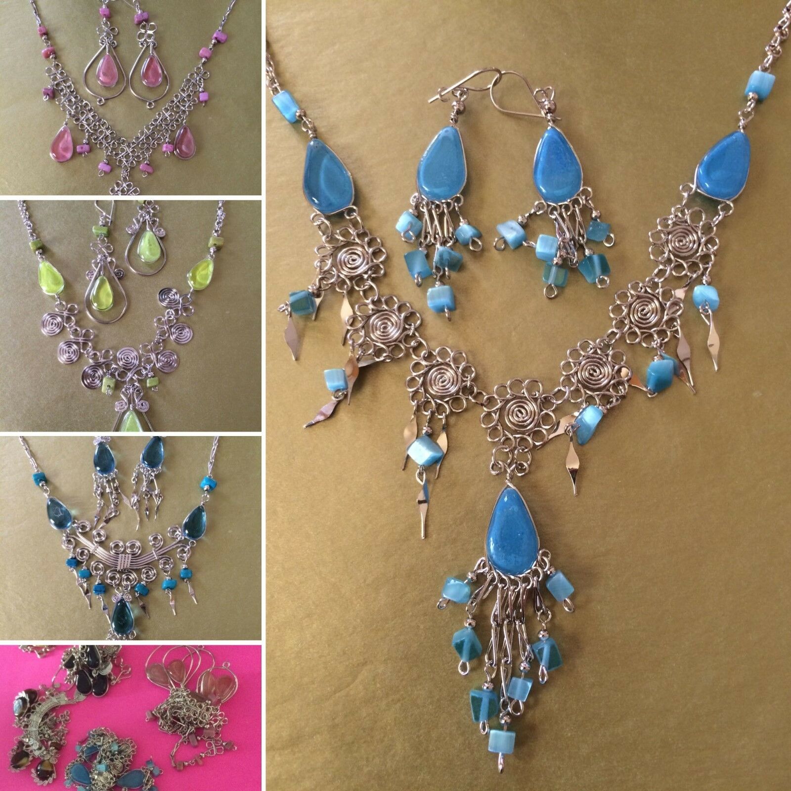 Fine Peruvian Jewelry Necklace And Earrings Set Made Of Alpaca Silver