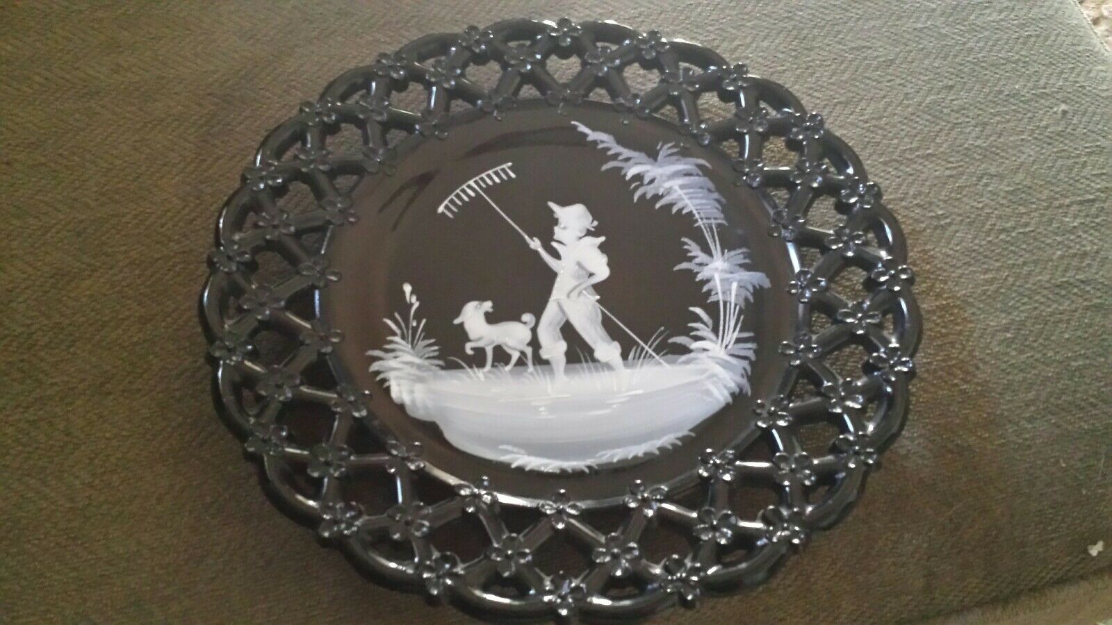 Vintage Mary Gregory Farmer Boy W/rake Lattice Westmoreland Plate