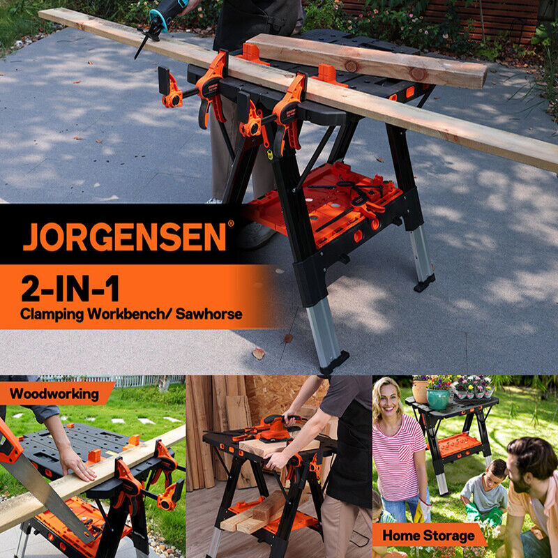 Pony Portable 2-in-1 Folding Work Table Workbench Sawhorse 1000lbs Load Capacity
