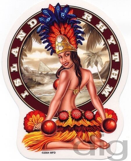 Island Rhythm Pinup Girl Hawaiian Hula Honey Sticker Mancave Tiki Bar Decal