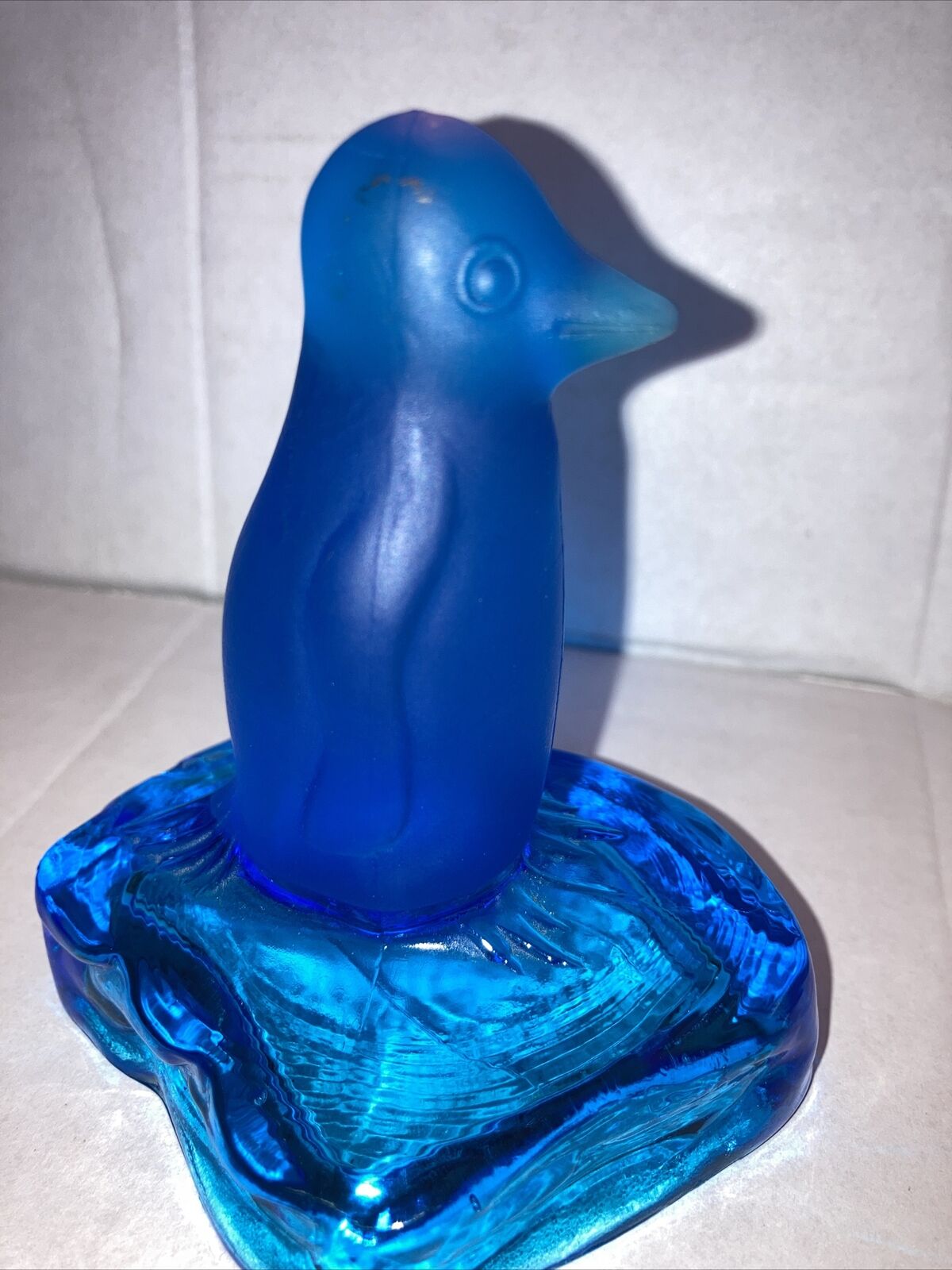 Vintage 1970's Westmoreland Blue Satin  Glass Penguin On Ice Iceberg