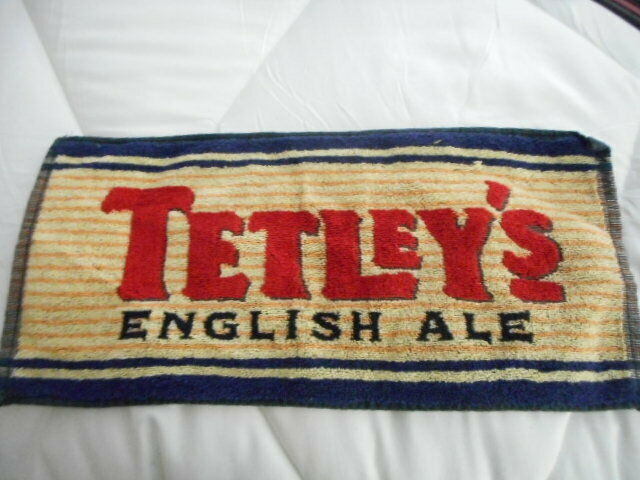Tetley's English Ale Bar Towel Blue Yellow Red Pub Beer Man Cave 8" X 18"