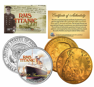 1900's Authentic Titanic Great Britain *100th Anniversary* 2-coin 24k Uk/us Set