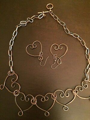 Copper Heart Necklace And Earring Set - Valentine