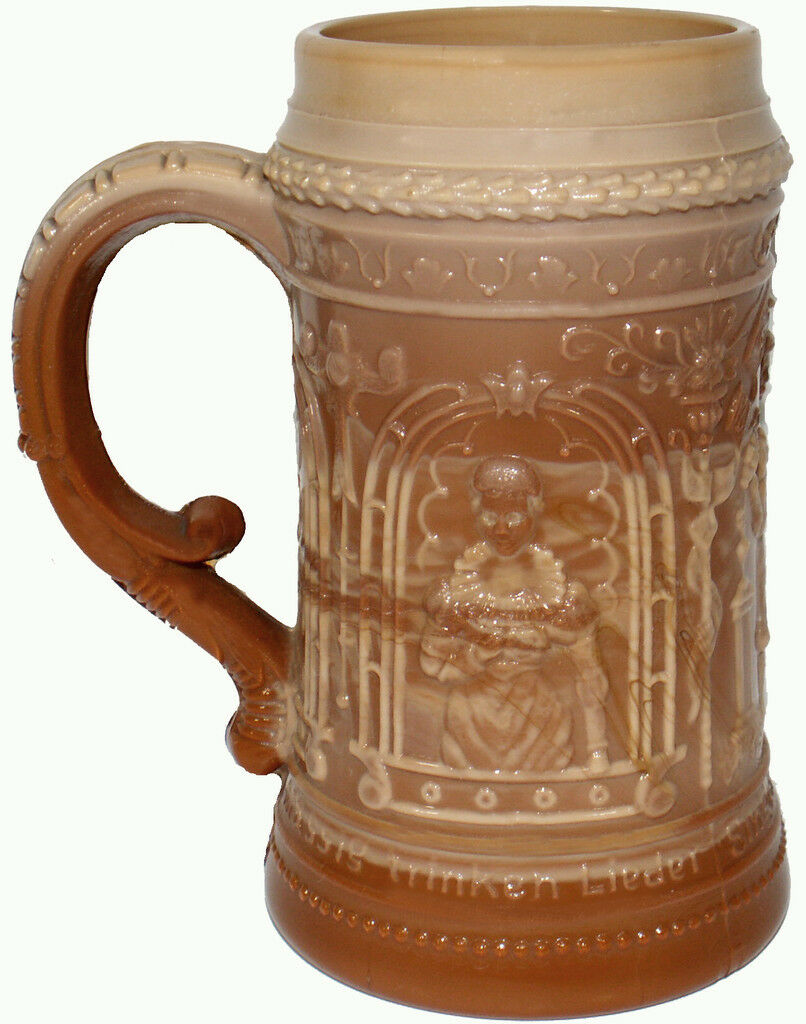 1910s Westmoreland Glass Brown Marble Knight 4.5"t Mug Stein Mustard Container