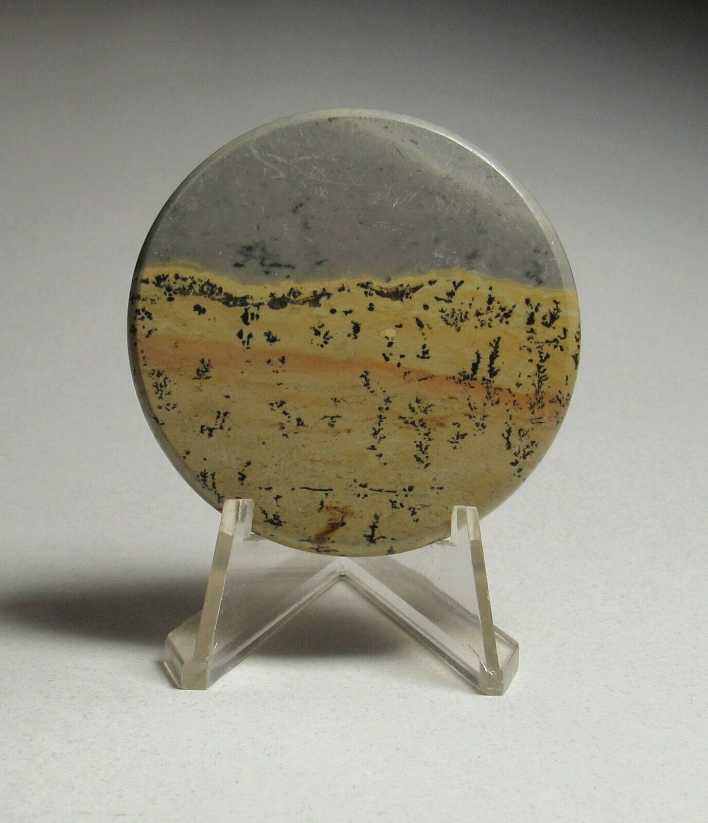 Round Chinese Picture Rock Landscape Stone, Polished Collector Slab With Stand