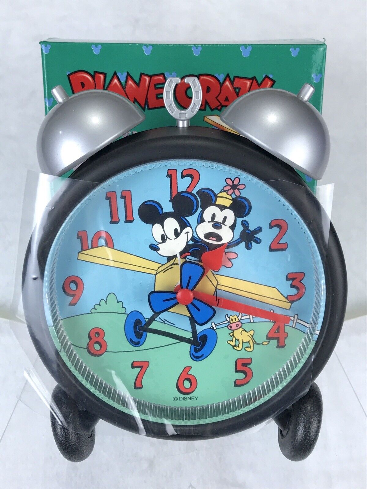 Nos Vtg 90s Walt Disney Plane Crazy Alarm Clock Mickey Mouse Minnie Cartoon