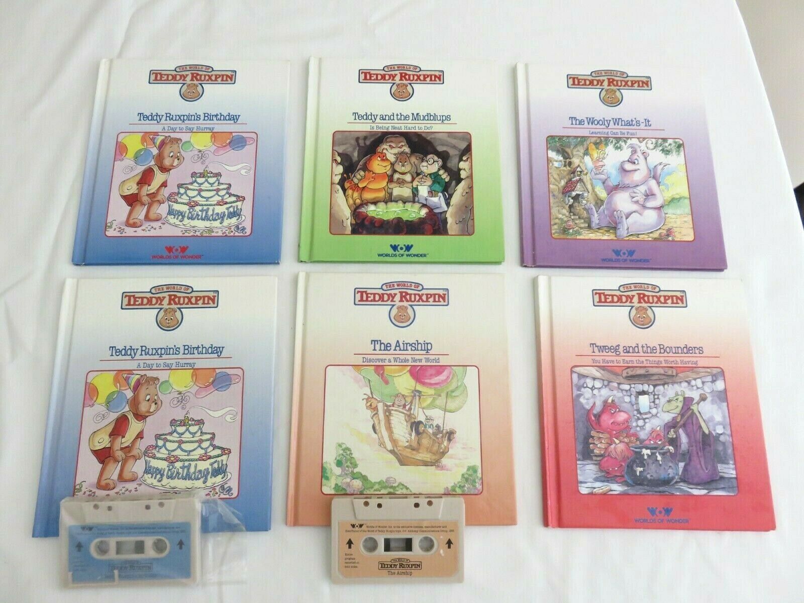 Vintage Teddy Ruxpin Lot Of 6 Books 1985 Worlds Of Wonder - 2 Tapes Airship Bday