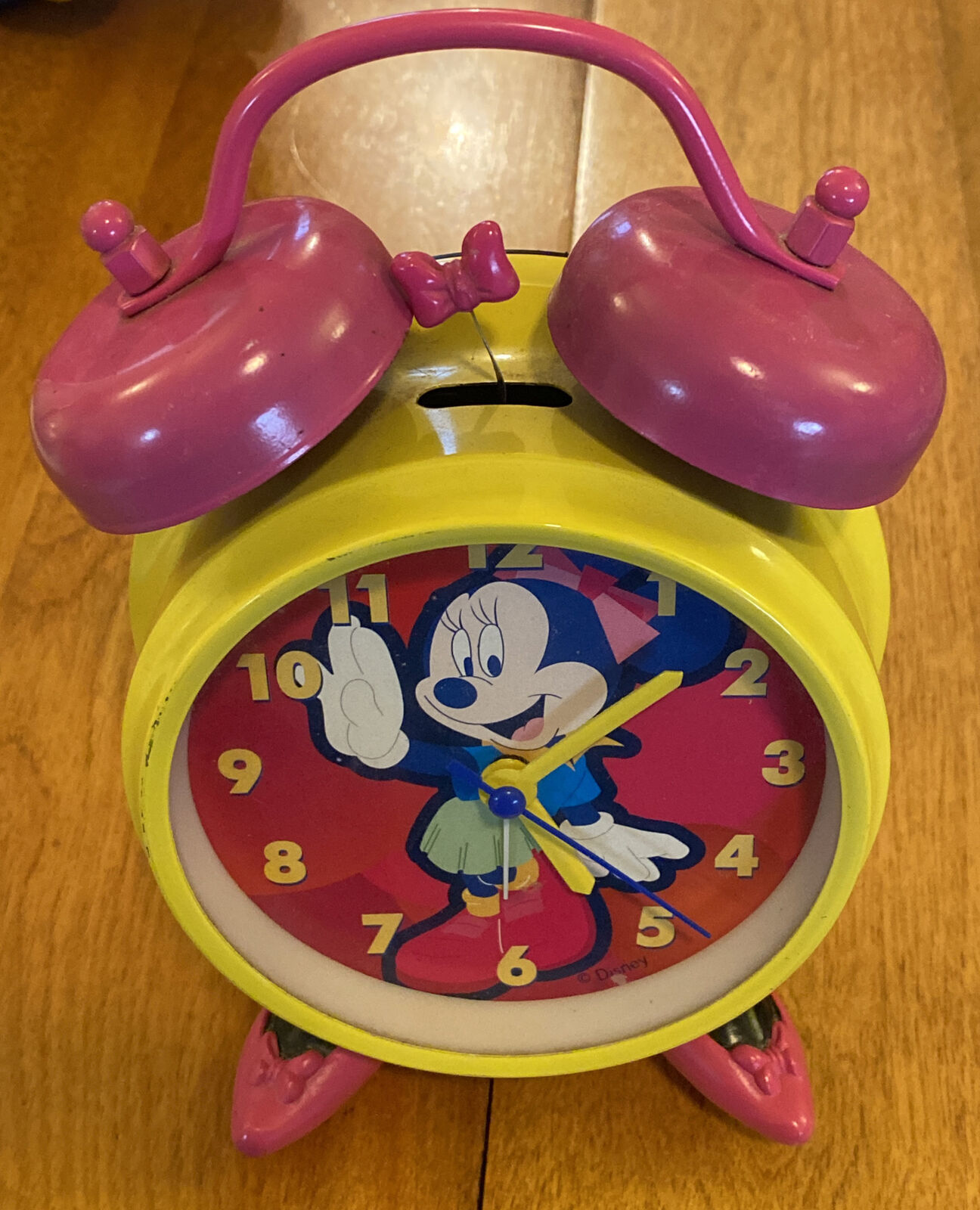 Disney Minnie Mouse Pink Alarm Clock Metal Battery Powered - Works !!