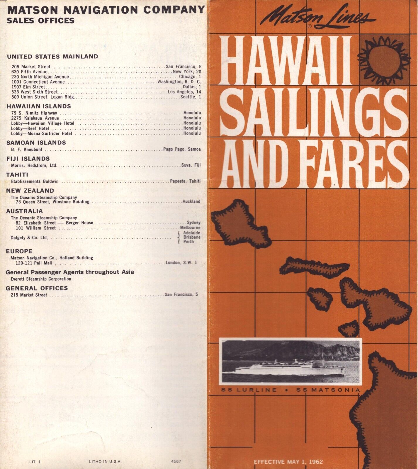Vintage Matson Line Ship Brochure - United Jet - Hawaii