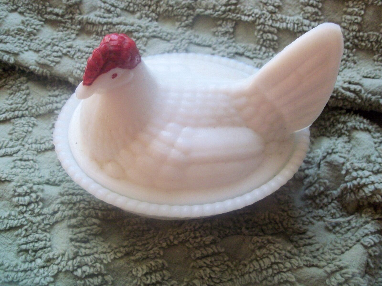 Vintage Milk Glass Hen On Nest Dish Westmoreland Red Coldpaint On Comb Eye