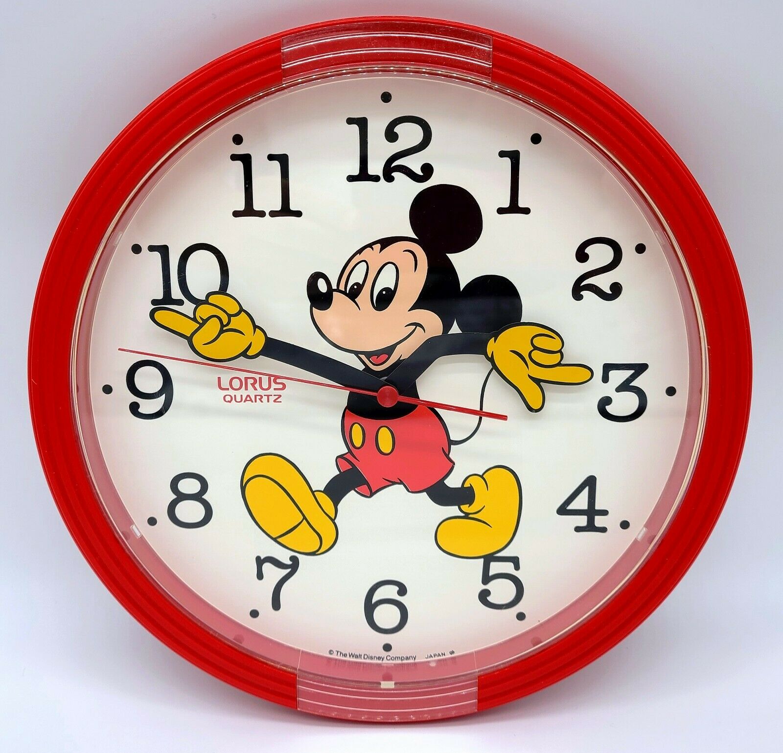 Vintage Disney Mickey Mouse Clock Lorus Quartz Japan Red Wall Clock 10.5" Japan