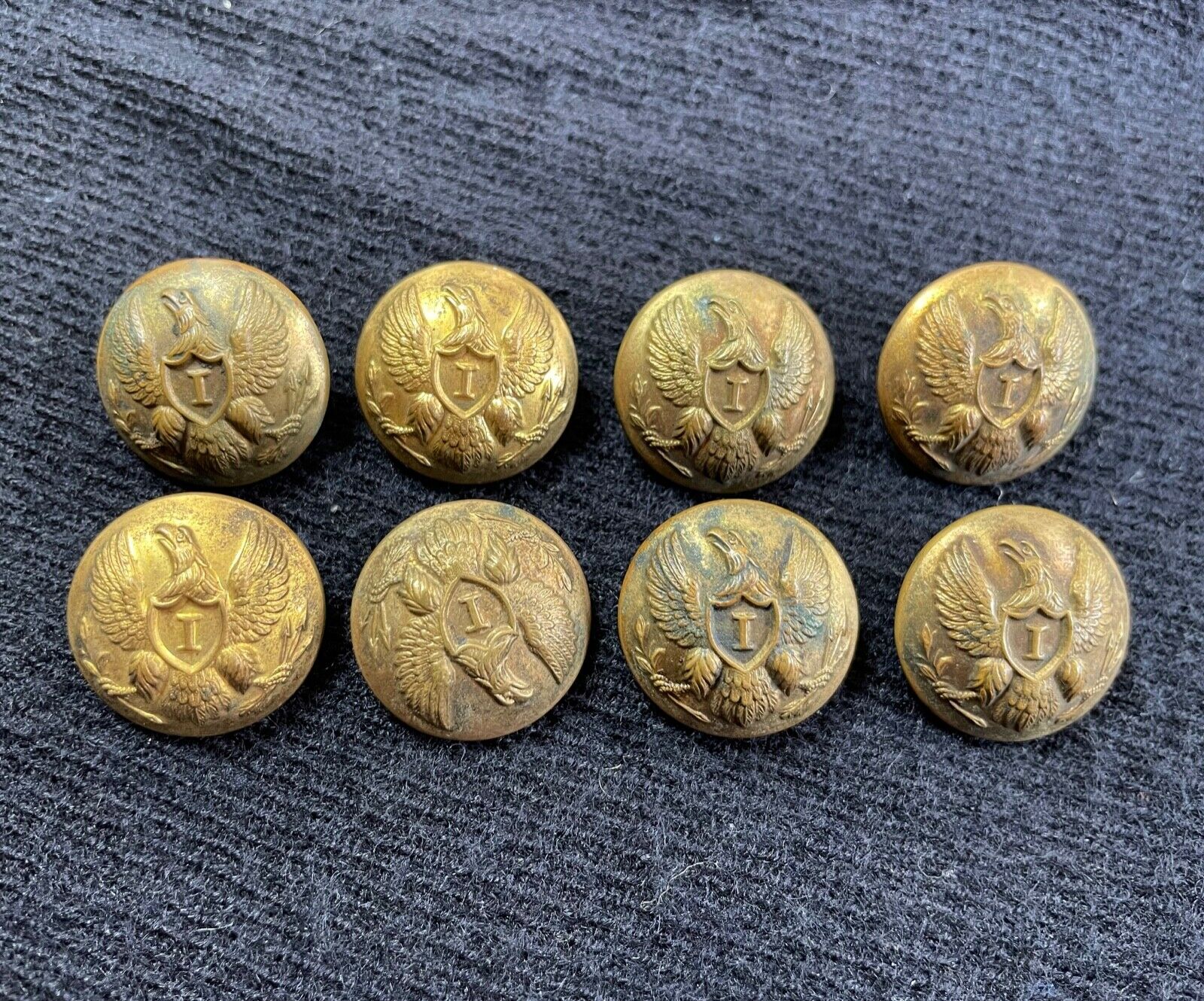 Lot Of 8 Original Civil War Era Eagle Coat Buttons — Scovill — Infantry "i"