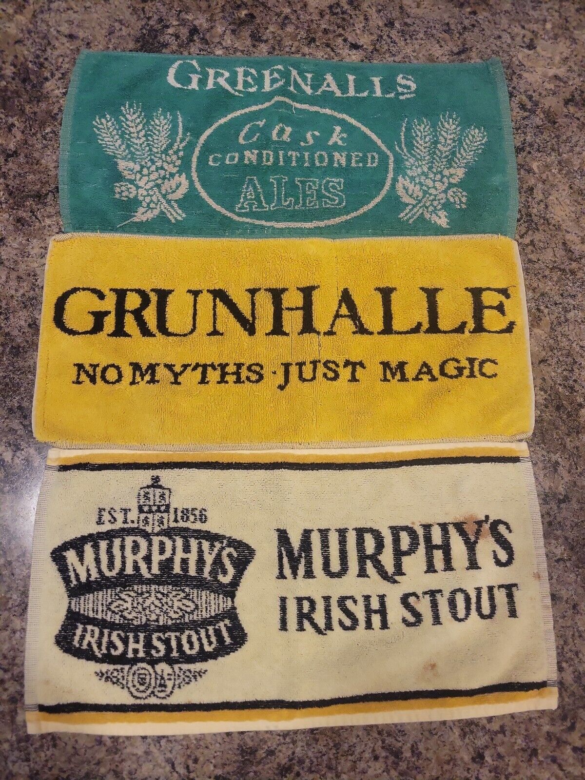 Greenalls Murphys Irish Stout Grunhalle Bar Towels Pub Beer Vintage Advertising