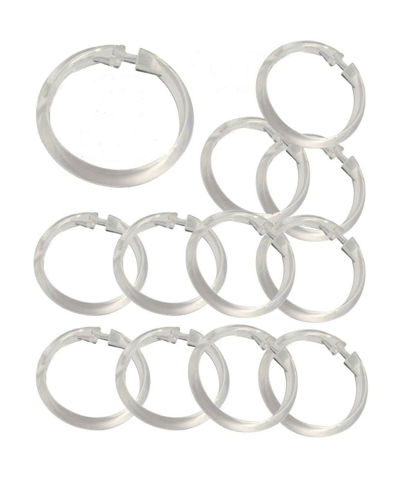 Set Of 12 Easy-to-use Plastic Snap On Shower Curtain Rings / Hooks All Colors