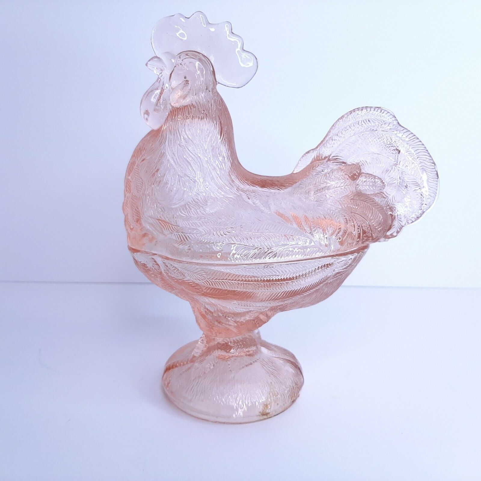 Vintage 8" Standing Rooster Candy Dish Dark Pink Glass Hon