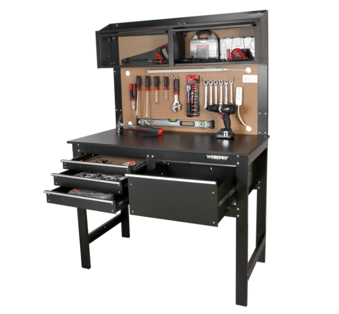Workbench And Cabinet Combo Light Tool Bench Storage Work Top Drawer Garage New
