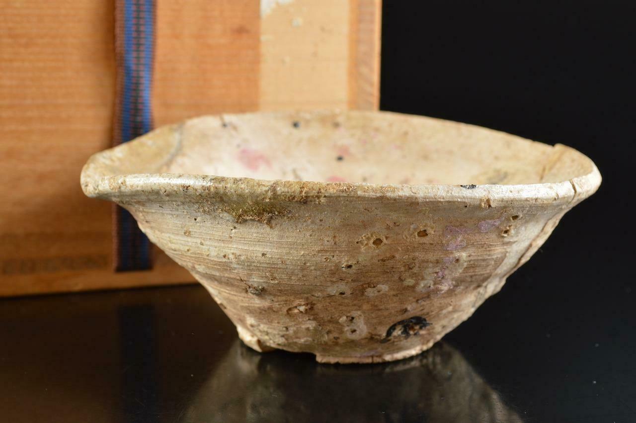 L5238:japanese Old Seto-ware Youhen Pattern Sanage Tea Bowl Green Tea Tool W/box