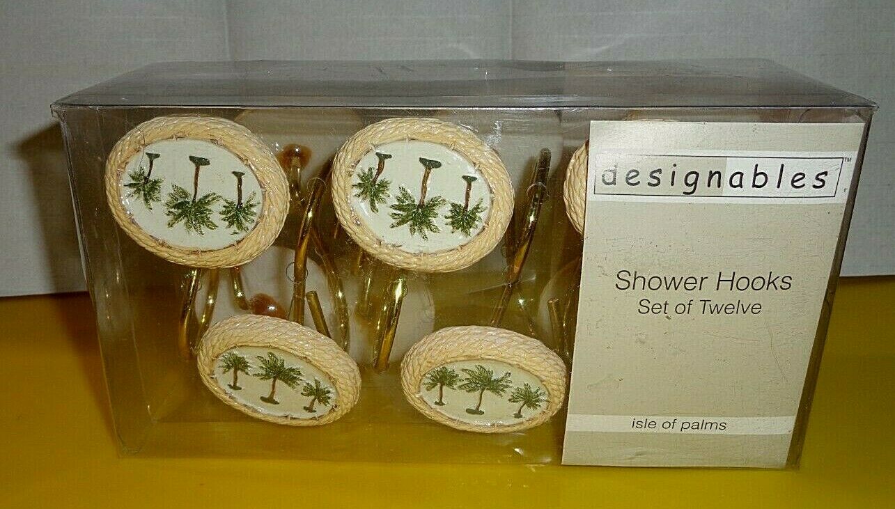 Designables 3 Palm Trees Isle Of Palms Set Of 12 Shower Curtain Hooks New In Pkg