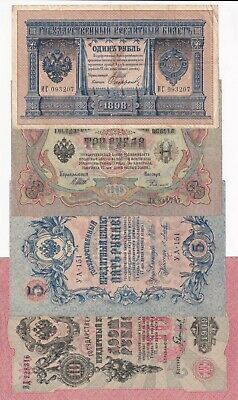 Set, Russia  1 3 5 And 10 Rubles. 1898, 1905 And 1909. (b23)