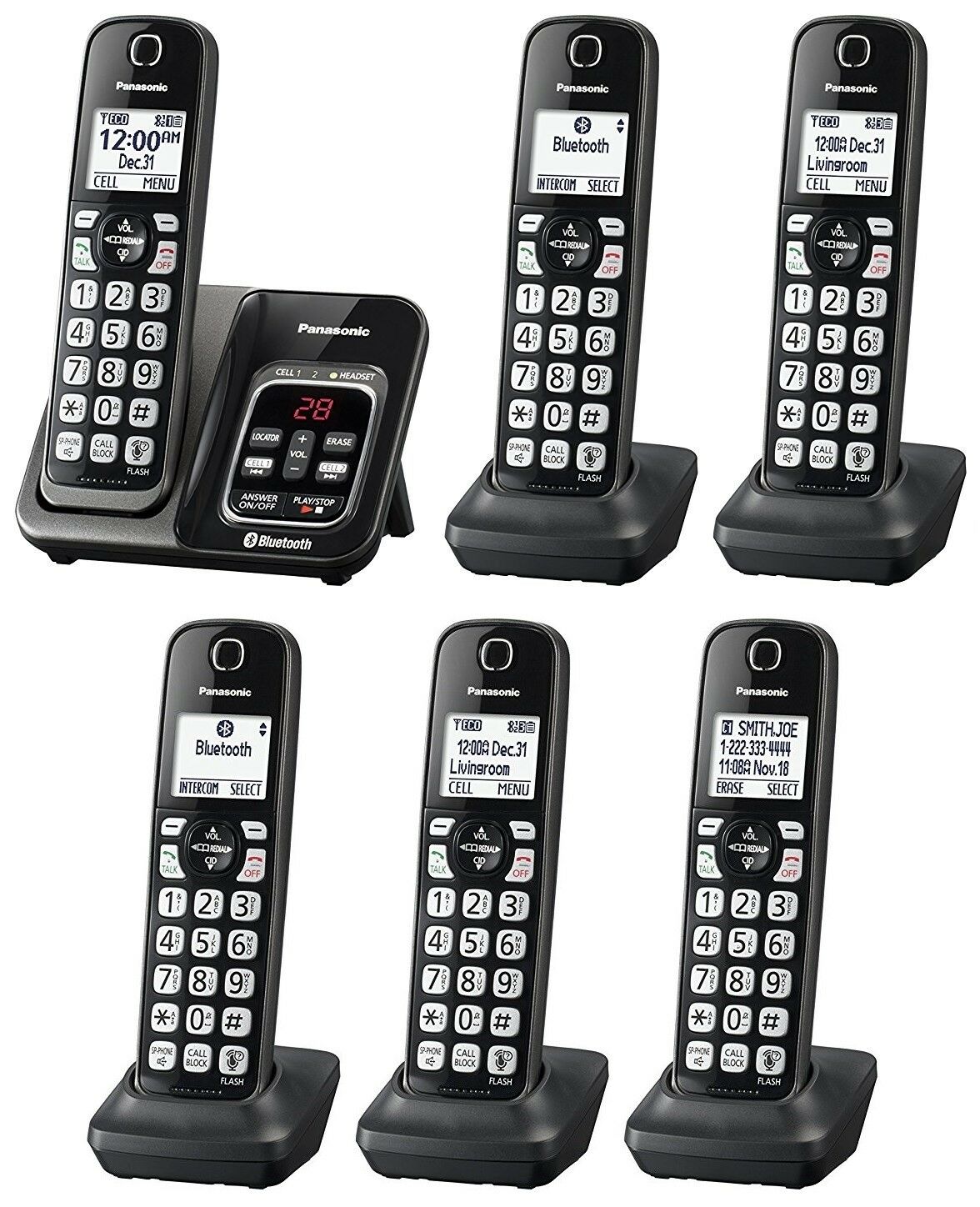 Panasonic Kx-tgd564m Plus Two Kx-tgda51m Bluetooth Cordless Phone - 6 Handsets!