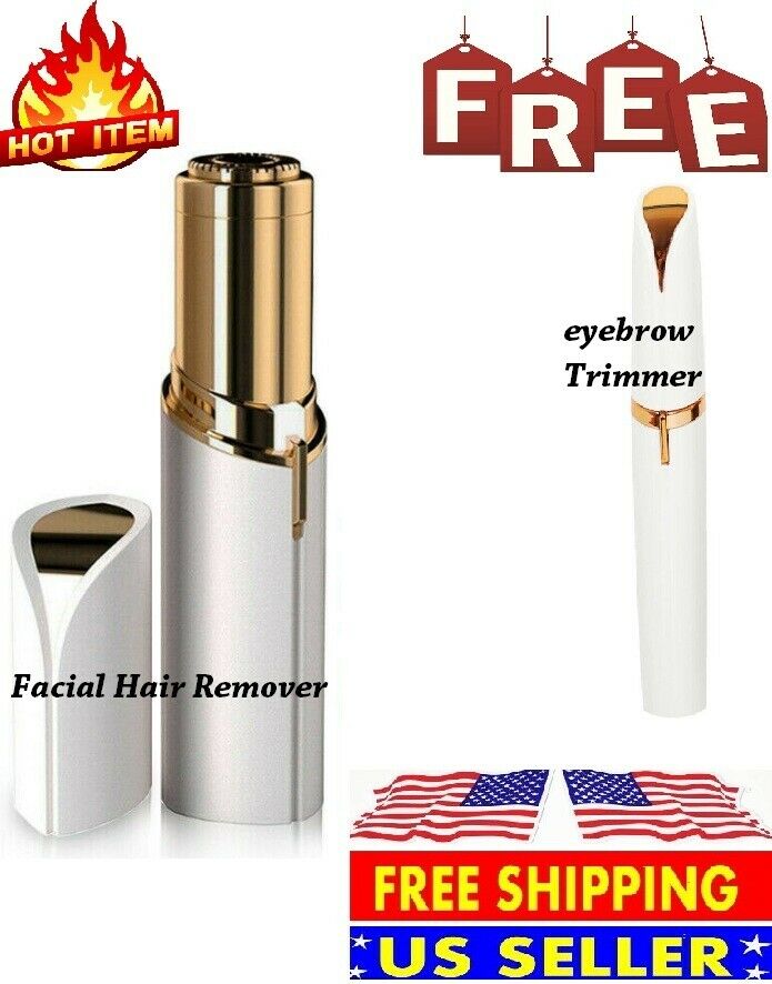 Portable Light Painless Electric Facial Hair Remover, W/ Free Eyebrow Trimmer