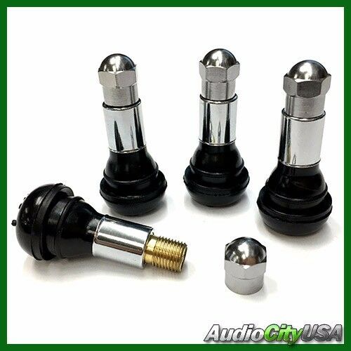 👍 Tr413 Snap-in Tire Valve Stems With Caps Chrome Sleeve Black Rubber (4 Pcs)