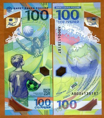 Russia, 100 Rubles, 2018, Fifa, Football World Cup Commemorative Polymer Ab, Unc