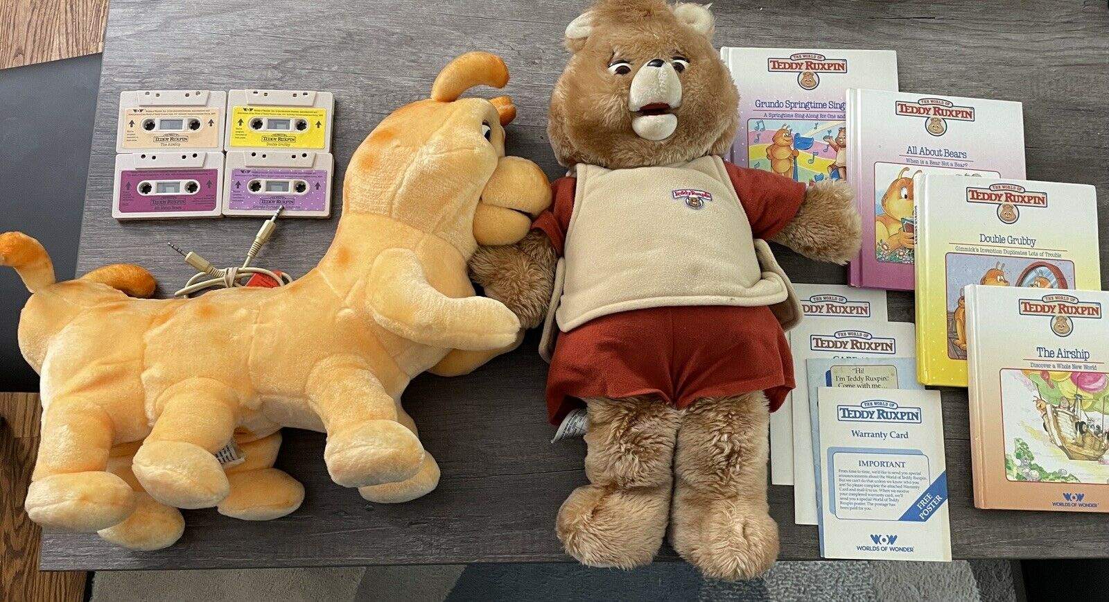 Teddy Ruxpin+grubby Vintage 1985 Wow +storybooks+cassette Tapes+cord