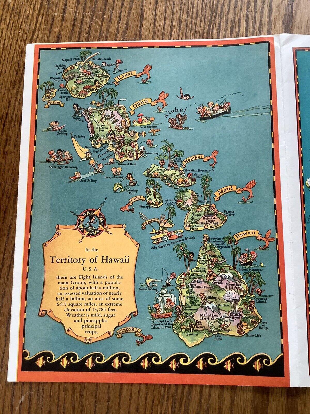 Vintage Hawaiian Islands Cartograph Map  1942 Printed For Servicemen & Visitors
